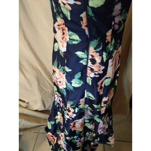 Sequined Hearts Dress Maxi Tiered Ruffled Hem Blue Floral Sz 7 off shoulder Prom - Picture 10 of 14